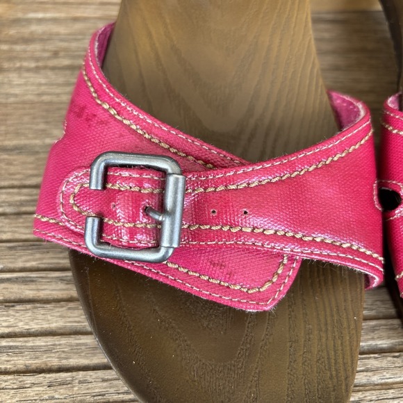 Dr Scholls Advanced Comfort Slide Buckle Sandals Red Soft Faux Wood Shoe Mule 10 - Picture 5 of 12